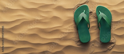 Green flip flops on sand fl...