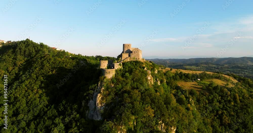 Srebrenik Fortress At Sunset In Bosnia And Herzegovina - Aerial Drone Shot Srebrenik Fortress At Sunset In Bosnia And Herzegovina - Aerial Drone Shot