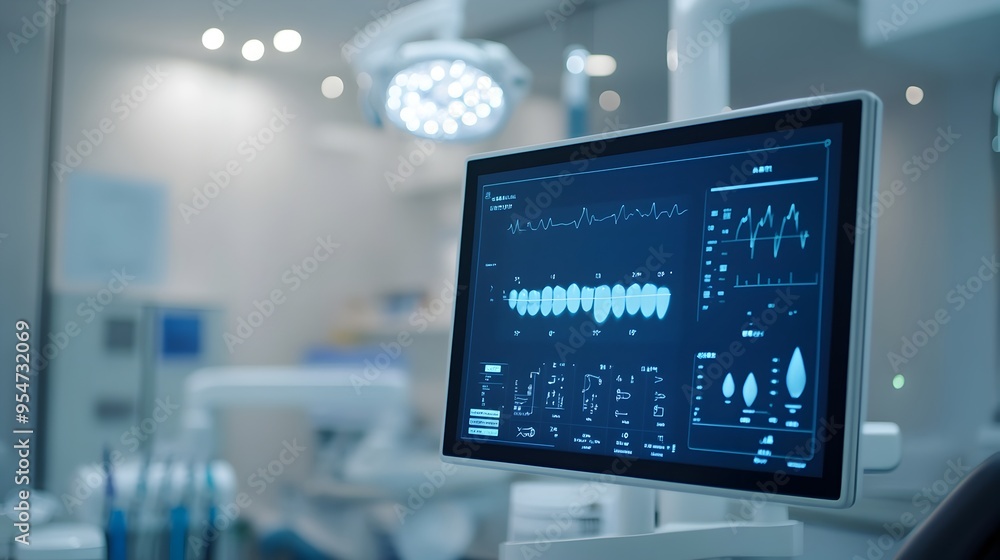 Advanced dental monitoring systems equipped with IoT technology tracking patient vitals treatment progress and vital health data in a modern healthcare clinic setting Advanced dental monitoring systems equipped with IoT technology tracking patient vitals treatment progress and vital health data in a modern healthcare clinic setting
