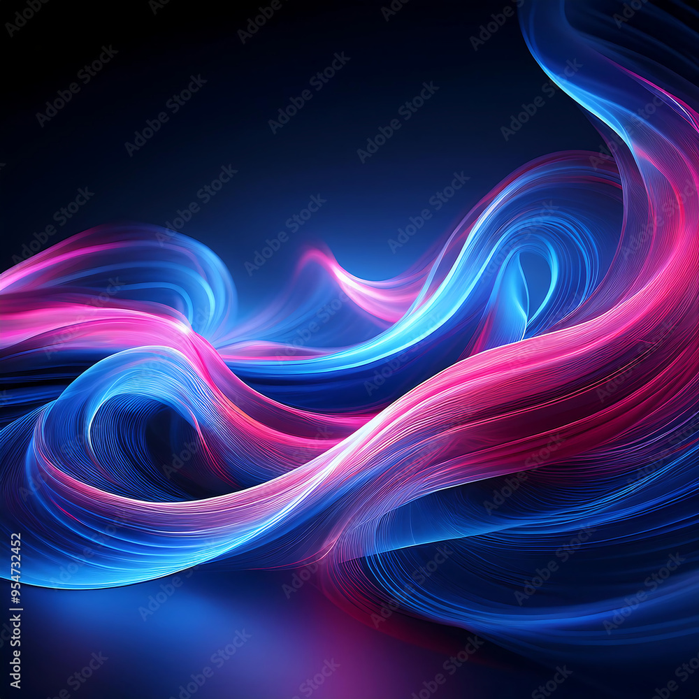 Abstract Swirling Waves of Blue and Pink Light on Dark Background- This digital art feature_1(14) Abstract Swirling Waves of Blue and Pink Light on Dark Background- This digital art feature_1(14)