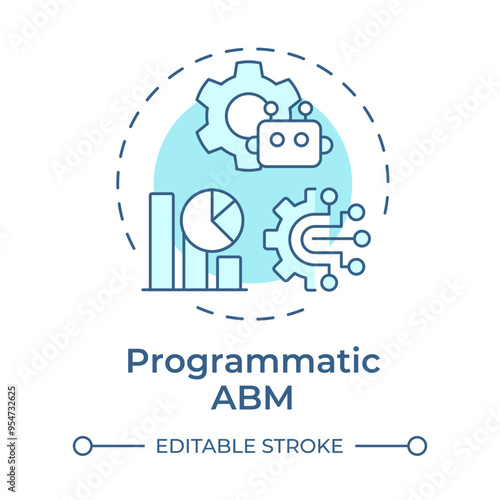 Programmatic abm soft blue concept icon. Content personalization, advertising management. Round shape line illustration. Abstract idea. Graphic design. Easy to use in infographic, presentation