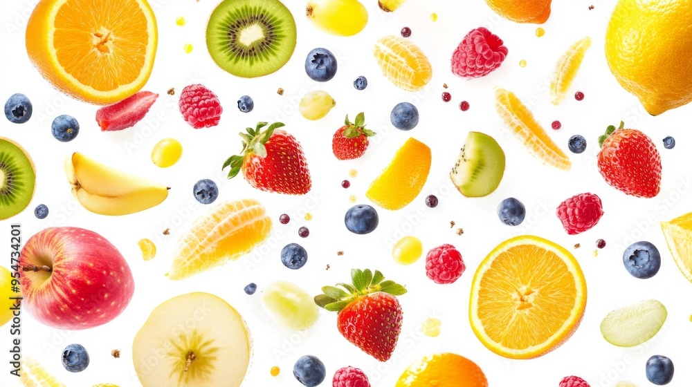 Flying different fresh fruits in air on white background. Falling fruits mix multifruit Flying different fresh fruits in air on white background. Falling fruits mix multifruit