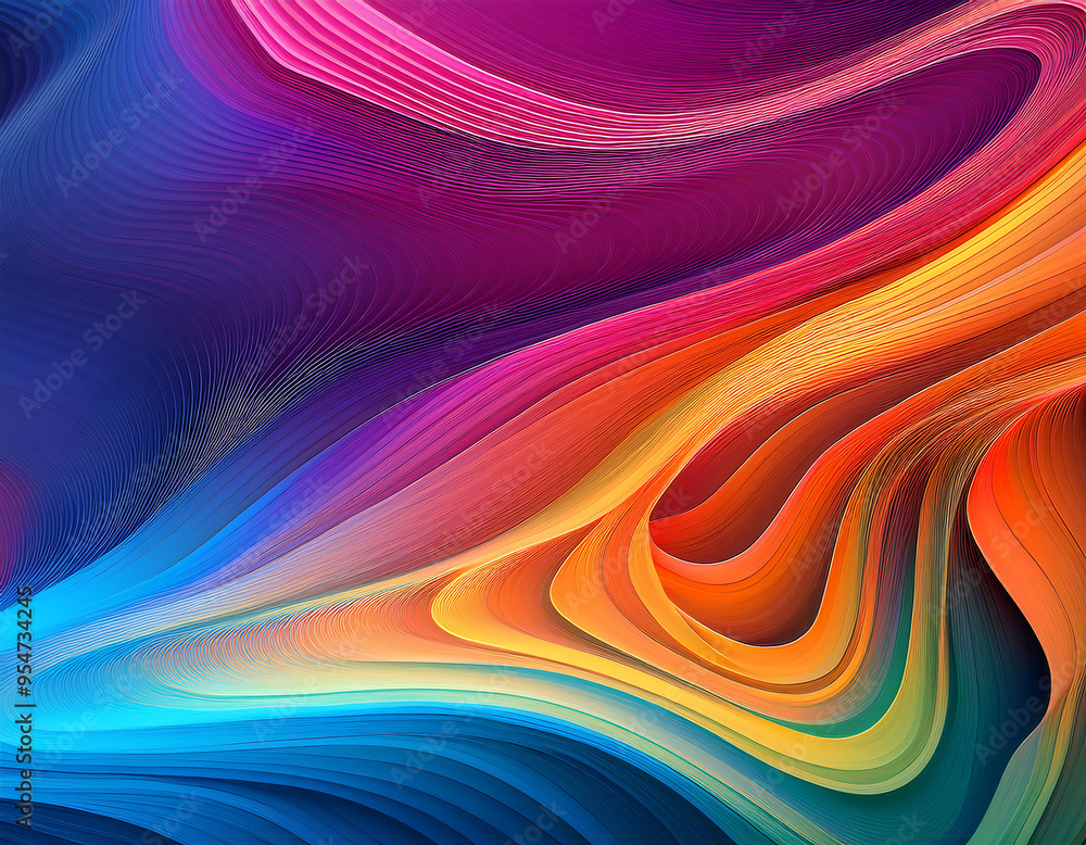 Fototapeta premium Abstract Wavy Layers of Colorful Gradients, Digital Art- This digital artwork features _1(23)