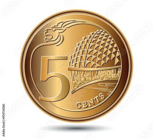 Reverse of 5 cents 2013–2019 years, Singapore.