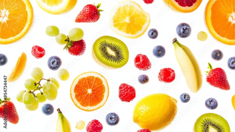 Flying different fresh fruits in air on white background. Falling fruits mix multifruit Flying different fresh fruits in air on white background. Falling fruits mix multifruit