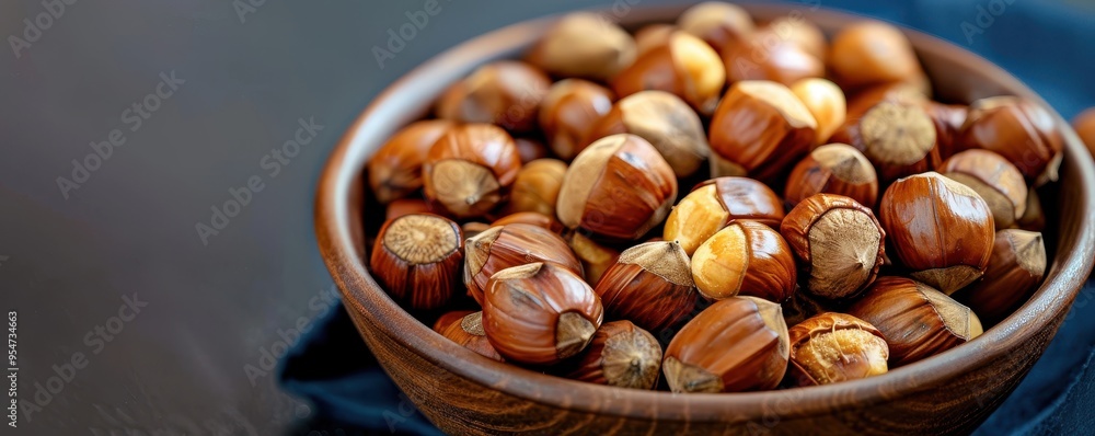Close-up of whole hazelnuts with shells in a rustic wooden bowl, showcasing fresh, natural nuts ideal for snacking or cooking. Close-up of whole hazelnuts with shells in a rustic wooden bowl, showcasing fresh, natural nuts ideal for snacking or cooking.