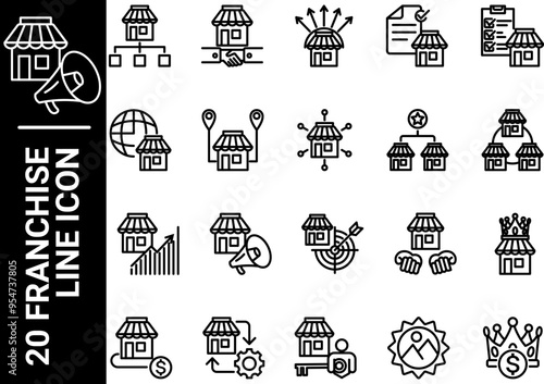 20 franchise line icon, black and white
