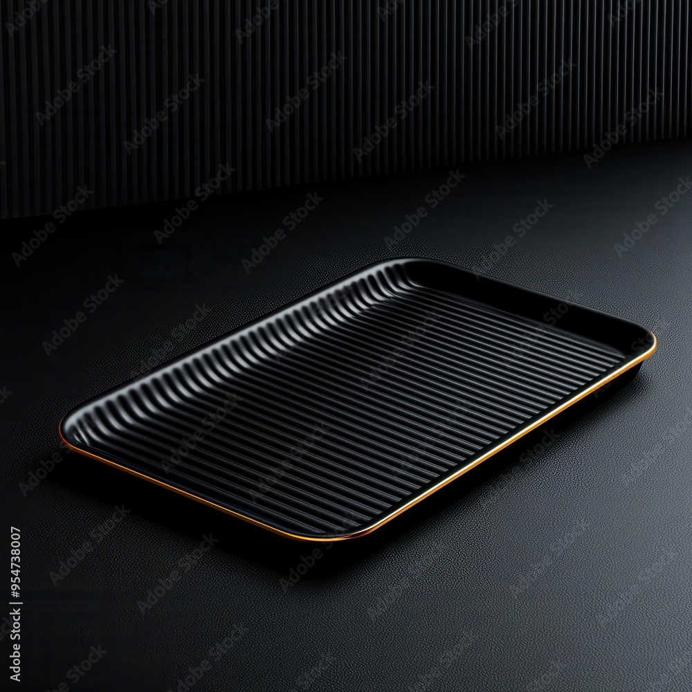 Elegant black grill tray with ribbed surface, perfect for cooking and serving delicious meals in a contemporary kitchen. Elegant black grill tray with ribbed surface, perfect for cooking and serving delicious meals in a contemporary kitchen.