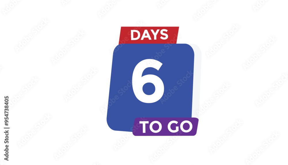 6 days to go Countdown number banner templates. time icon. Vector Illustration
6 days to go Countdown number banner templates. time icon. Vector Illustration