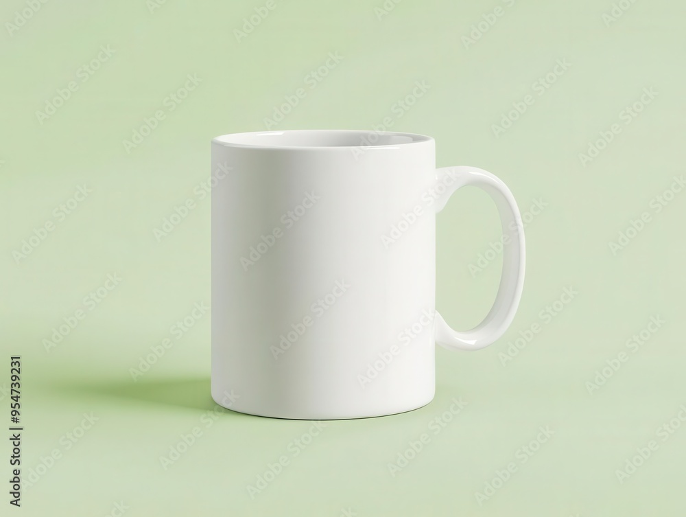 A plain white ceramic mug on a soft green background, perfect for branding or showcasing your favorite beverage. A plain white ceramic mug on a soft green background, perfect for branding or showcasing your favorite beverage.