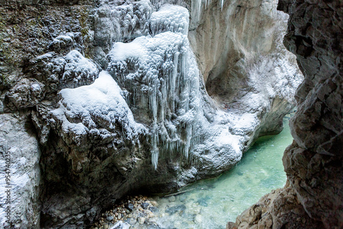 Partnachklamm or Partnach gorge in wintertime