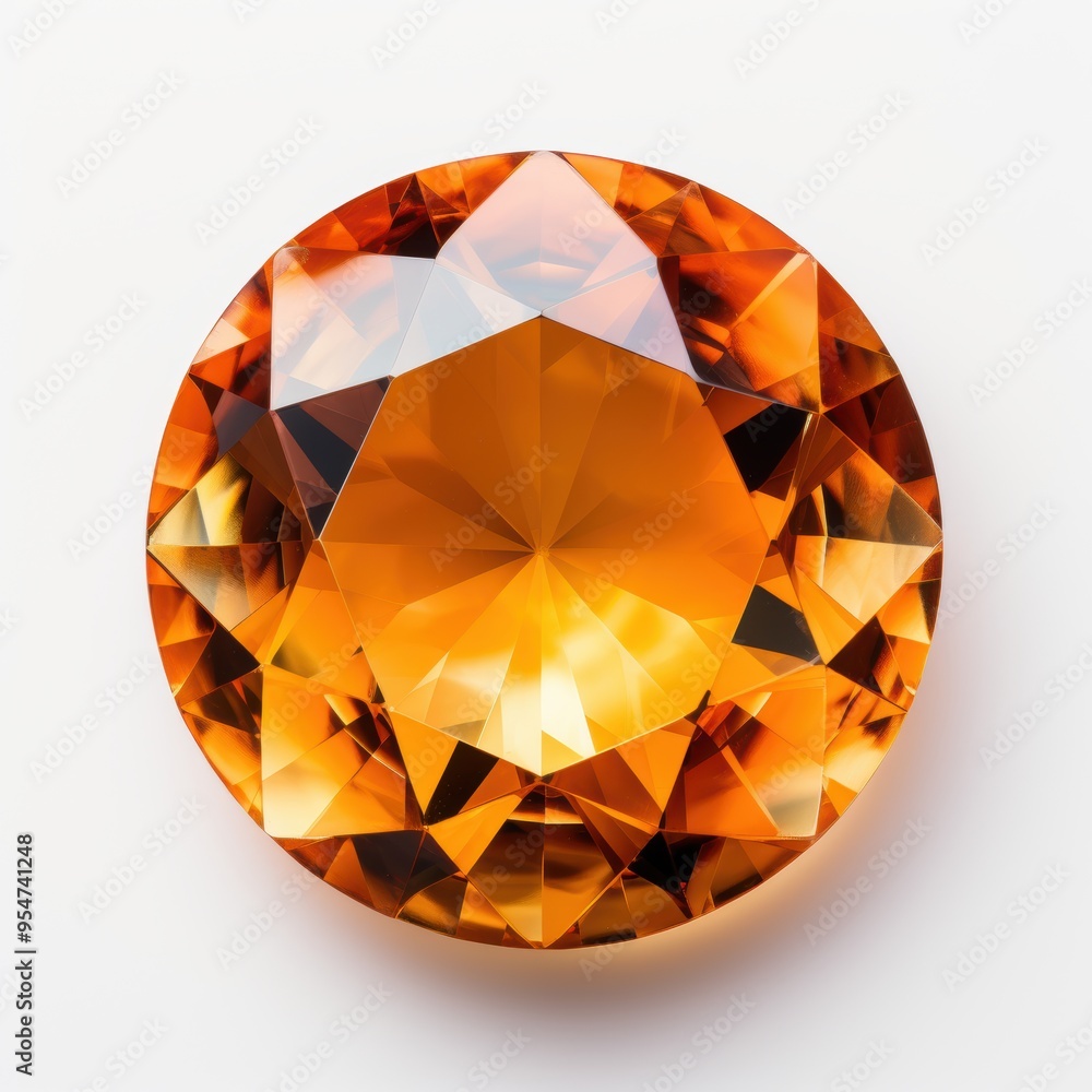 Excellent orange citrine gemstone features brilliant cut and facets, on white background Excellent orange citrine gemstone features brilliant cut and facets, on white background