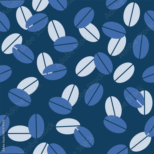 Leaf seamless pattern on blue background