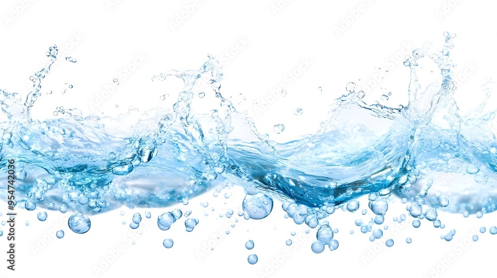 Water Splash and Bubbles on White Background Water Splash and Bubbles on White Background