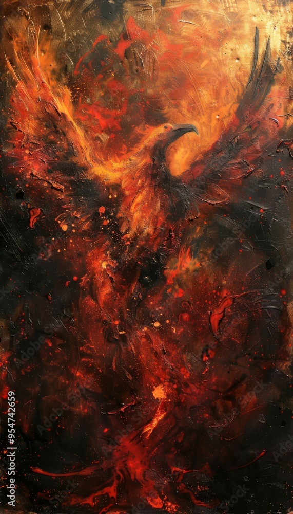 Abstract Fire Phoenix Painting Red Orange Gold Black Abstract Fire Phoenix Painting Red Orange Gold Black