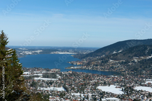 View from Wallberg  mountain to lake Tegernsee, Bavaria, Germany photo