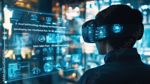 Exploring the Future: Person Wearing Virtual Reality Headset in a Futuristic Environment