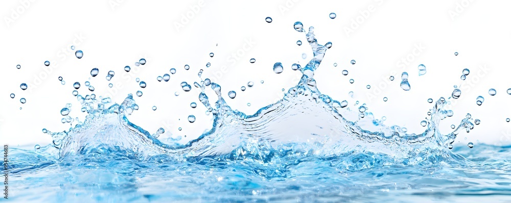 Water Splash, Blue Liquid, Freshness, Clean, White Background Water Splash, Blue Liquid, Freshness, Clean, White Background