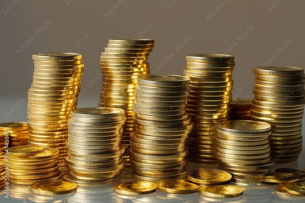Piles of Gleaming Gold Coins and Rich Treasures on a Transparent Background Piles of Gleaming Gold Coins and Rich Treasures on a Transparent Background
