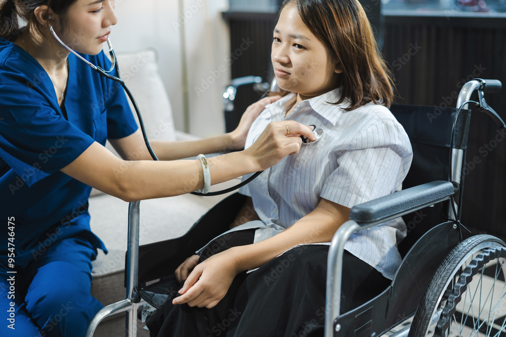 Friendly nurse doctor offering patient support during recovery. A loving caregiver taking care of her patient and showing kindness while doing a checkup in living home. Friendly nurse doctor offering patient support during recovery. A loving caregiver taking care of her patient and showing kindness while doing a checkup in living home.
