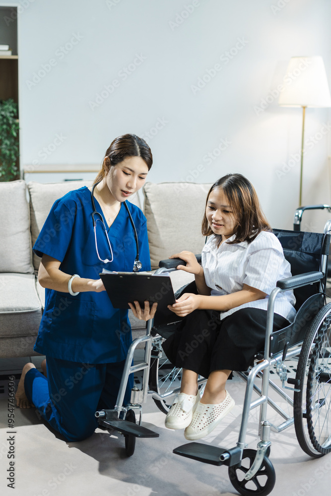 Friendly nurse doctor offering patient support during recovery. A loving caregiver taking care of her patient and showing kindness while doing a checkup in living home. Friendly nurse doctor offering patient support during recovery. A loving caregiver taking care of her patient and showing kindness while doing a checkup in living home.