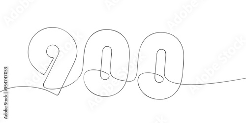 A single line drawing of a nine hundred symbol. Continuous line nine hundredth number icon. One line icon. Vector illustration.