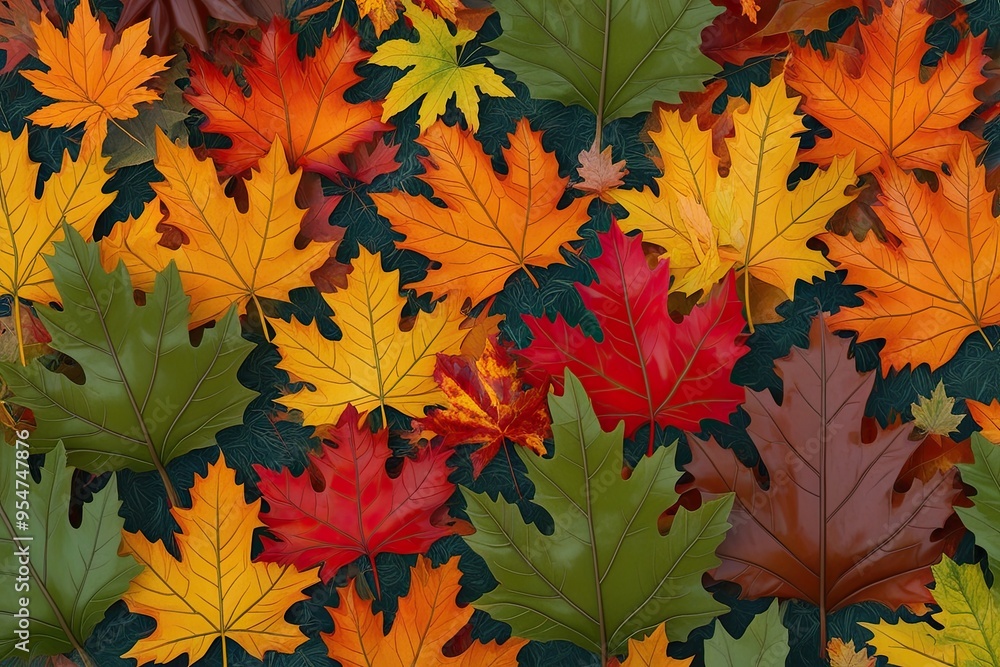 Vibrant Autumn 3D Design of Sugar Maple Leaf Foliage Vibrant Autumn 3D Design of Sugar Maple Leaf Foliage