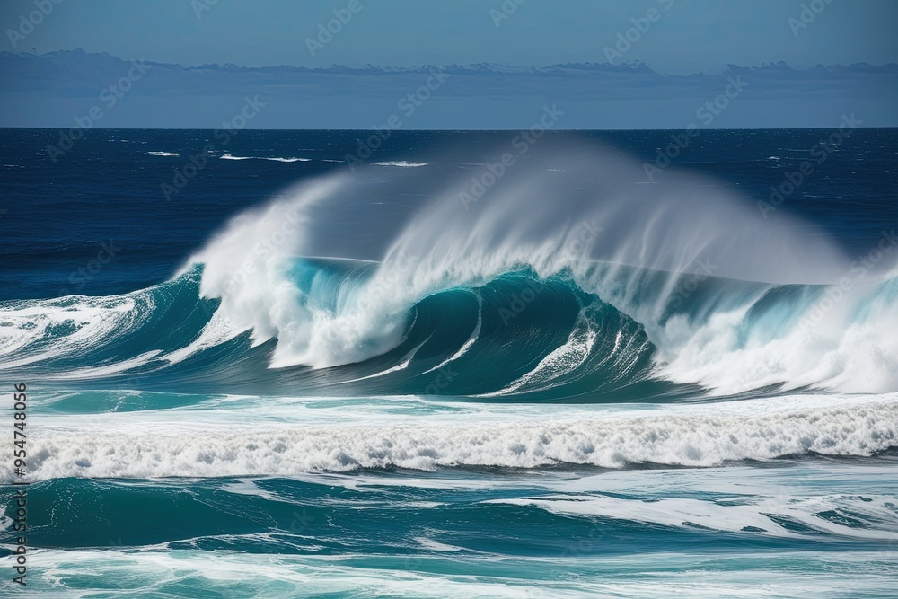 Powerful Surf and Thrilling Waves in Stunning Deep Blue Ocean Landscape Powerful Surf and Thrilling Waves in Stunning Deep Blue Ocean Landscape