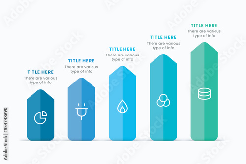 Business presentation growth arrow infographic template with 5 steps or process to success, vector illustration.