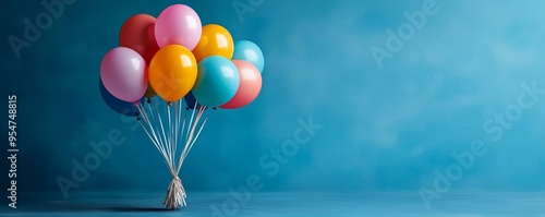 Friend bringing a balloon bouquet to a recovering patient, vibrant watercolor palette, cheerful hospital visit photo