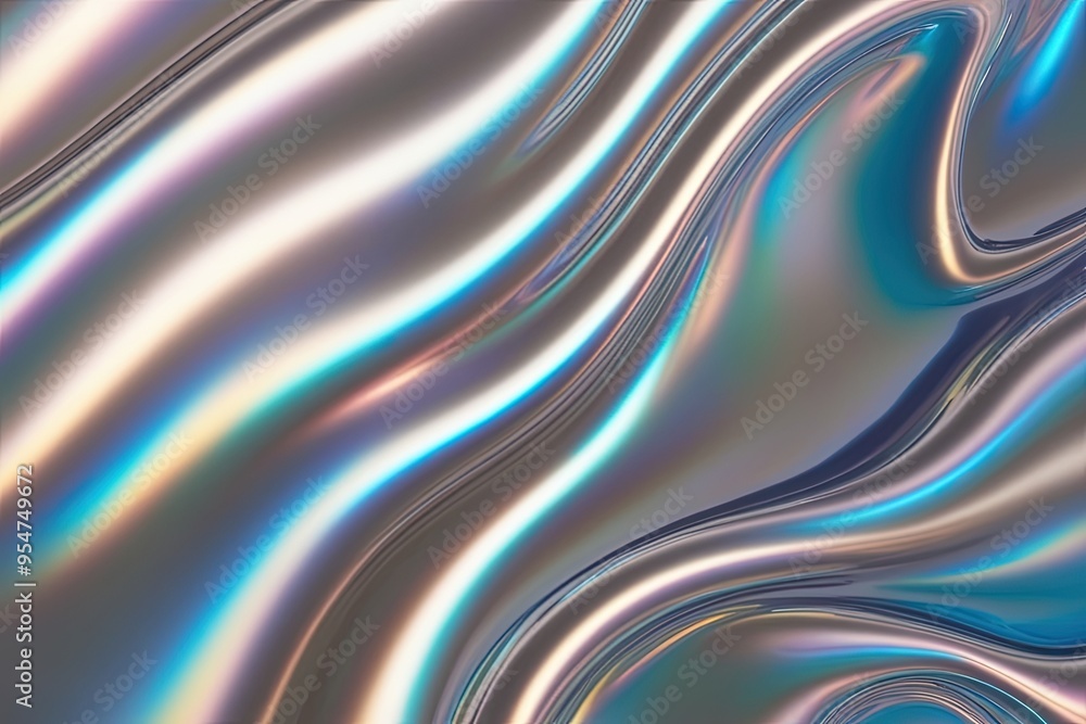 Fototapeta premium Iridescent 3D Wave Pattern with Shiny Gradient and Fluid Aura Effect