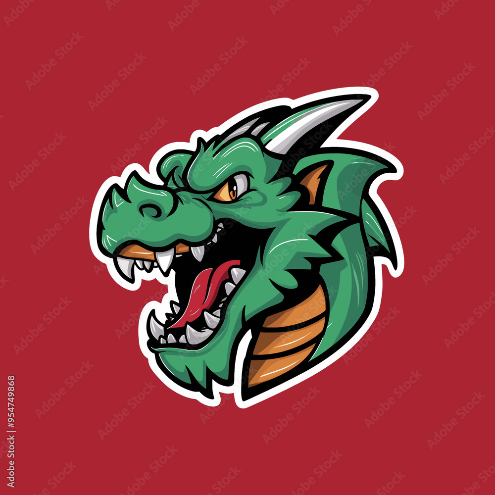 Obraz premium dragon head design illustration in circle logo on red background
