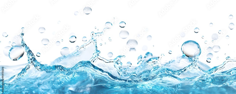 Water Splash with Bubbles, Blue and White, Abstract Background Water Splash with Bubbles, Blue and White, Abstract Background
