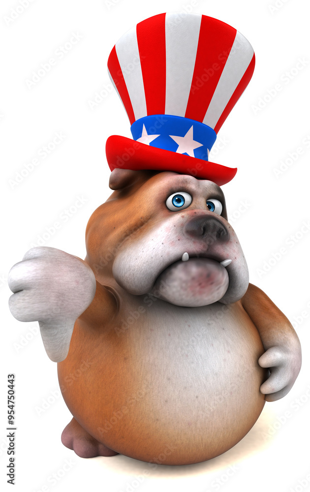 Naklejka premium Fun 3D cartoon bulldog with an uncle sam hat