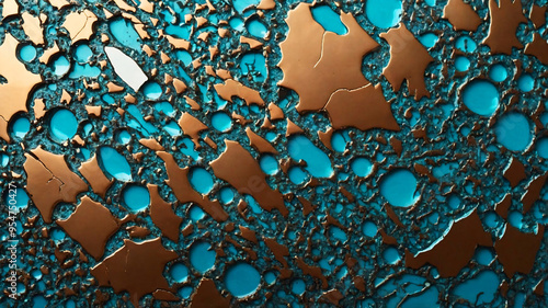 Abstract image combining bronze and blue with organic shapes and patterns, evoking a sense of depth and movement. photo