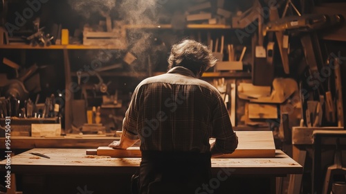 Wallpaper Mural Solitary Woodworker in Rustic Workshop Torontodigital.ca