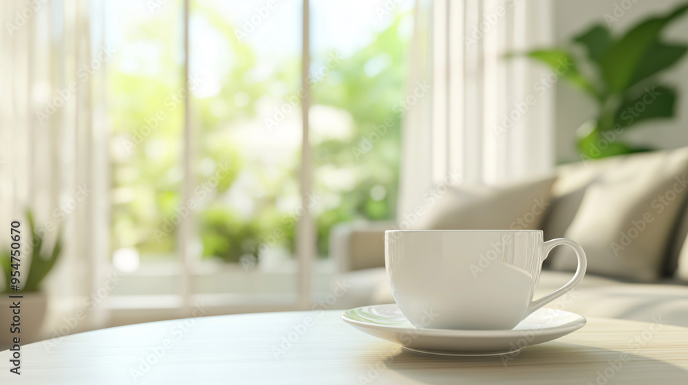Cozy morning with a white coffee cup in a bright living room. Warm and peaceful atmosphere with soft natural light, ideal for home comfort and relaxation concepts. Cozy morning with a white coffee cup in a bright living room. Warm and peaceful atmosphere with soft natural light, ideal for home comfort and relaxation concepts.