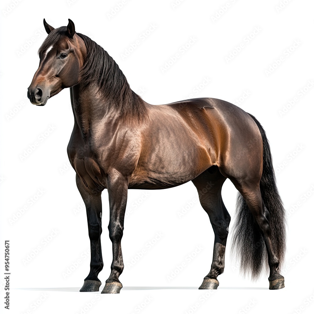 Brown horse standing on white background. Brown horse standing on white background.