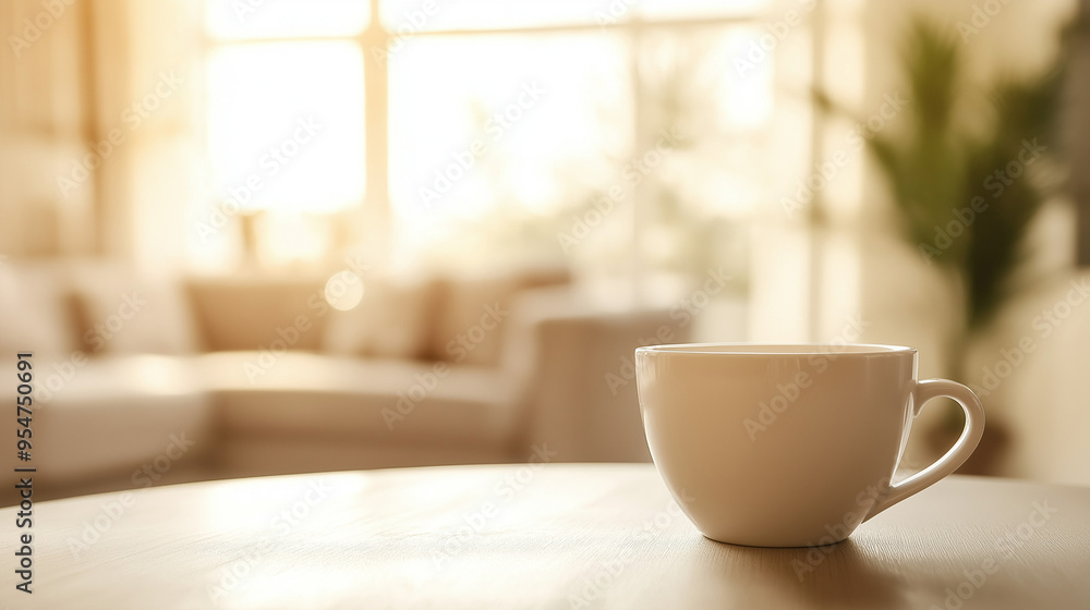 Cozy morning with a white coffee cup in a bright living room. Warm and peaceful atmosphere with soft natural light, ideal for home comfort and relaxation concepts. Cozy morning with a white coffee cup in a bright living room. Warm and peaceful atmosphere with soft natural light, ideal for home comfort and relaxation concepts.