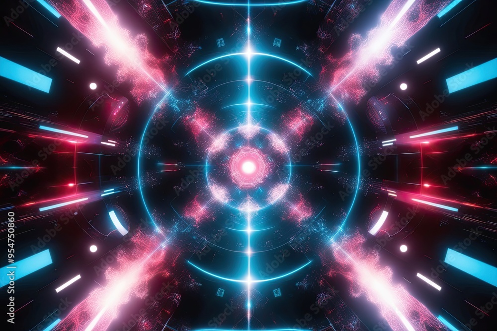 Obraz premium Vibrant Digital Abstract Wallpaper Showcasing Bright Fractals and Cyberspace Networks