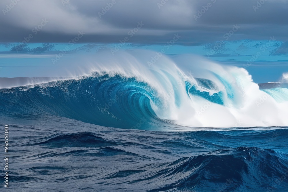 Fototapeta premium Vibrant Sapphire Ocean Waves Unveiling Dramatic Coastal Contours