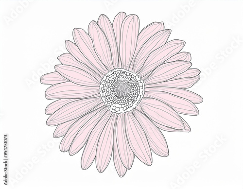 Closeup Illustration of a Pink Daisy Flower Detailed Artistic Floral Design and Botanical Art