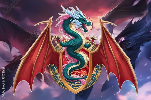 Epic Dragon Badge and Anime Heroine Art Design