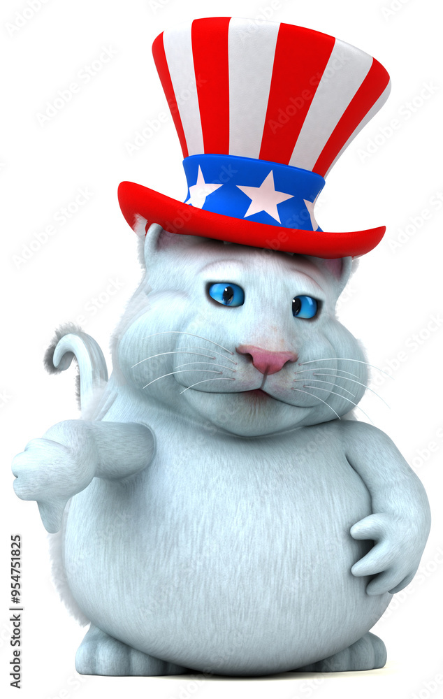 Obraz premium Fun 3D cartoon cat with an uncle sam hat