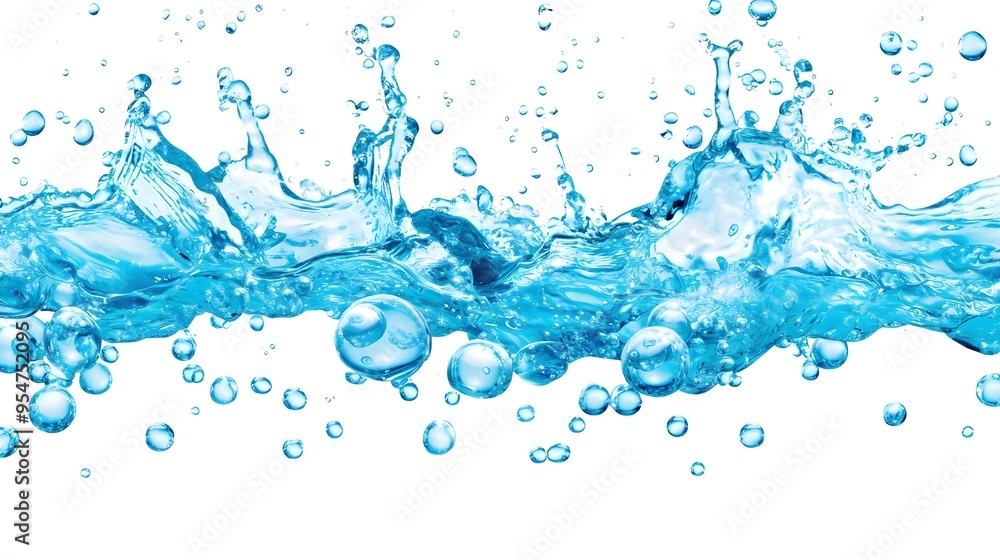 Water Splash with Bubbles, Isolated on White Background Water Splash with Bubbles, Isolated on White Background