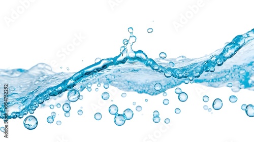 Water Splash with Bubbles Isolated on White Background