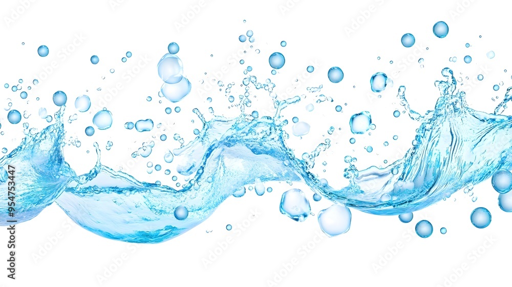Water Splash with Bubbles on White Background Water Splash with Bubbles on White Background