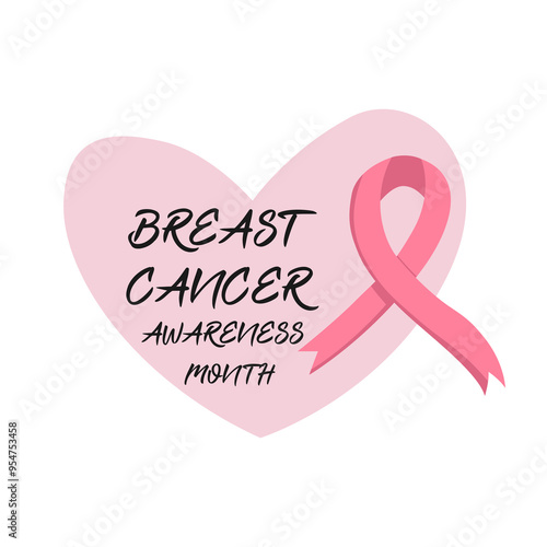 Pink ribbon with a heart-shaped frame. Breast Cancer Awareness Month. Icon design for a poster, banner, T-shirt.