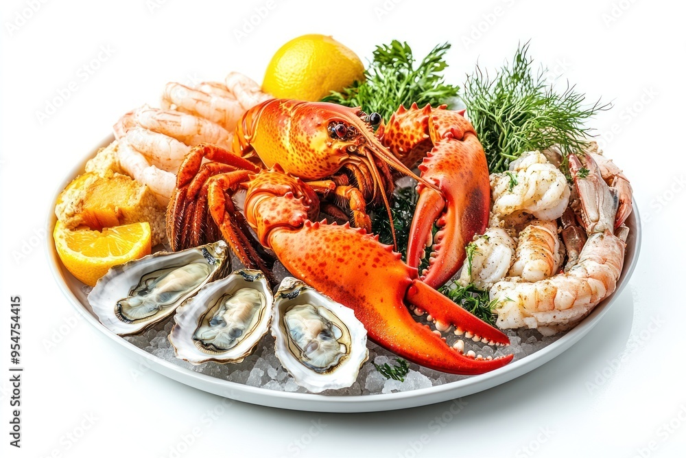 Lobster, Shrimp, Oysters, and Lemon on Ice Lobster, Shrimp, Oysters, and Lemon on Ice