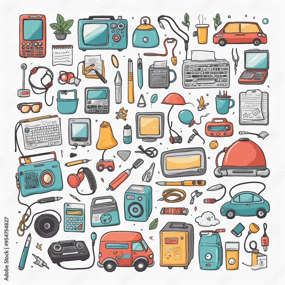 set doodle objects business icons, illustration set doodle objects business icons, illustration
